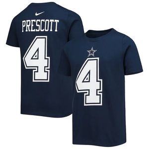 DALLAS COWBOYS PRESCOTT NIKE NAVY TEAM PLAYER NAME & NUMBER T-SHIRT